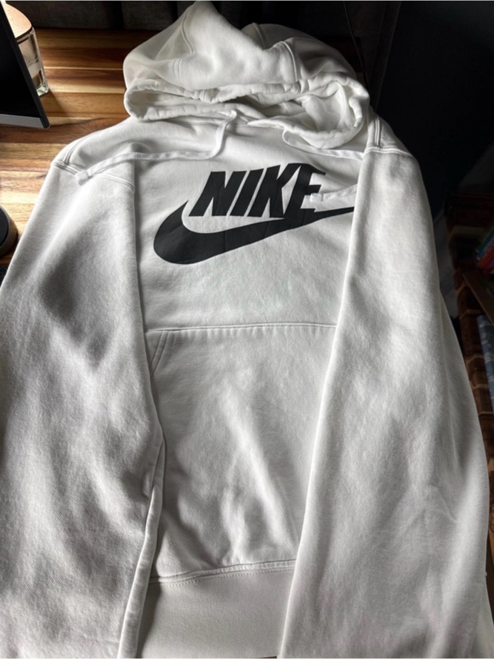 Nike White Hoodie with Black Swoosh Logo